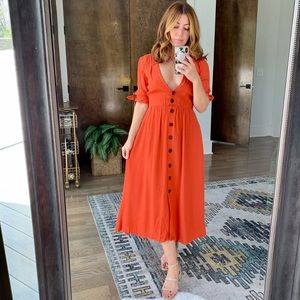 Capulet Adele Midi V Neck Button Up Dress